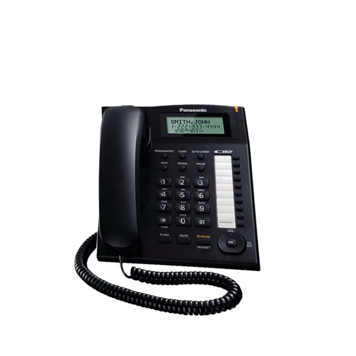 Panasonic Integrated Corded Telephone with One-Touch Dialer Stations, Navigation Keys, Redial Memory and Hands Free Speakerphone Function (Black, White) | KX-TS880