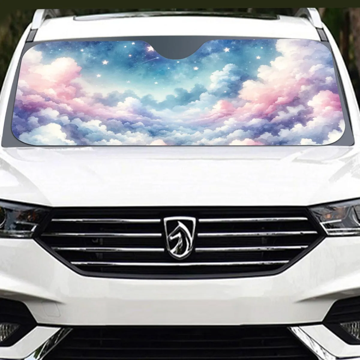 Pastel Clouds Car Sun Shade, Watercolor Starry Sky Front Windshield Coverings Blocker Auto Protector Window Visor Screen Cover Men Women