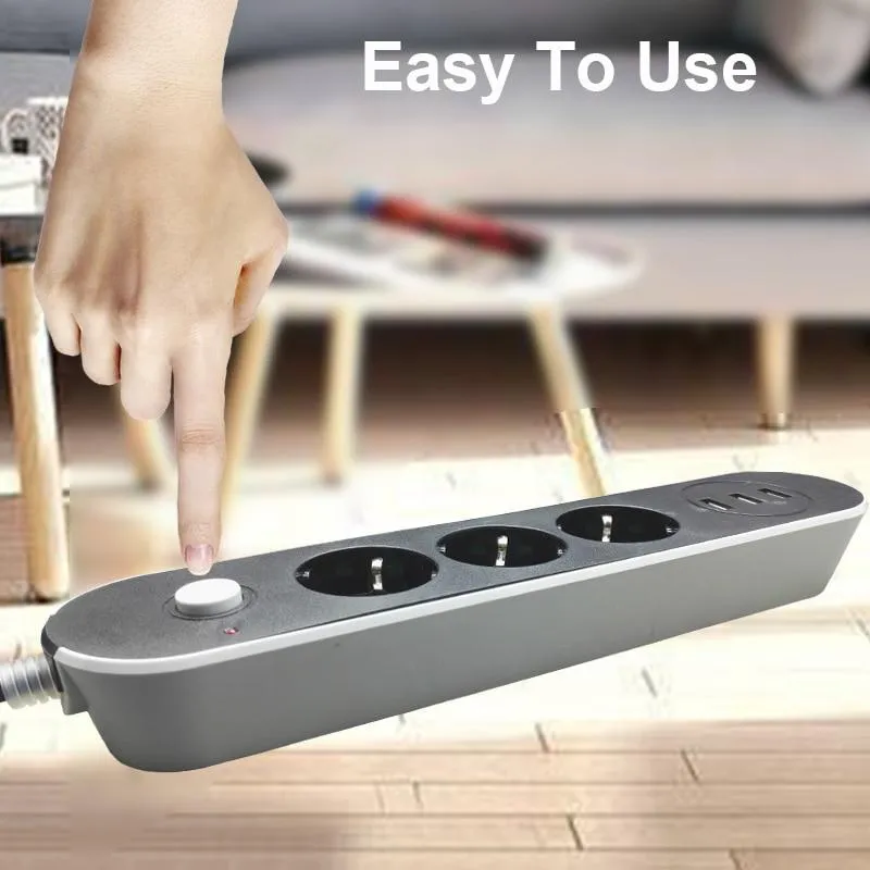 Plug Household Charger Power Strip Universal Extension Cord Charging Overload Protection 3 USB Ports Socket 10A 250V Square