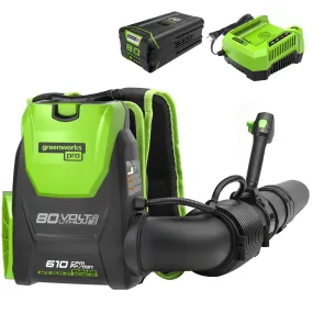 Pro 80V 610 CFM Cordless Battery Single Port Backpack Blower with 4.0Ah Battery & Charger