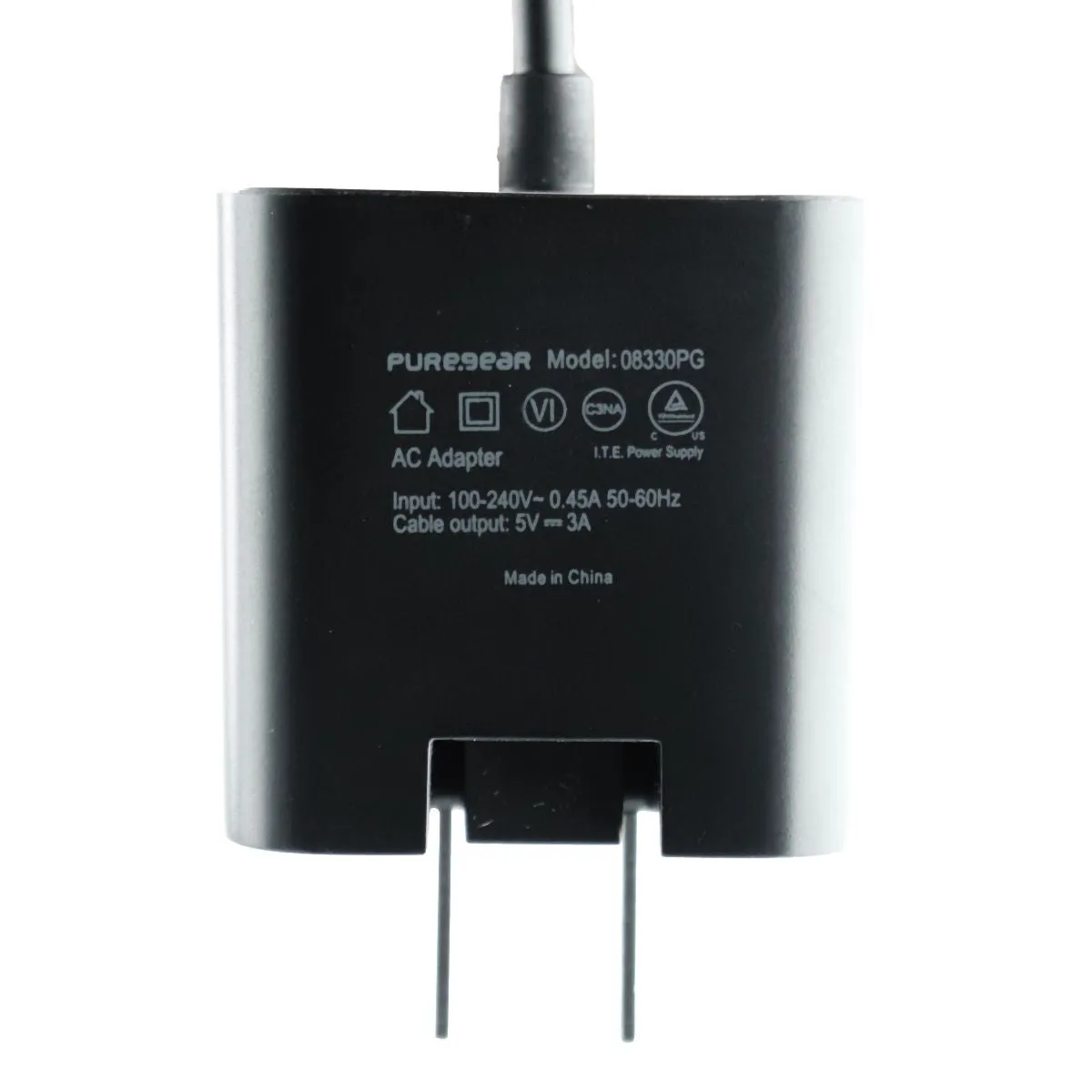 PureGear (5V/3A) 5-Ft USB-C Wired Wall Charger Travel Adapter - Black (08330PG)