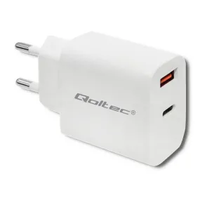 Qoltec 51714 Charger | 18W | 5-12V | 1.5-3A | Usb Type C Pd | Usb Qc 3.0 | White