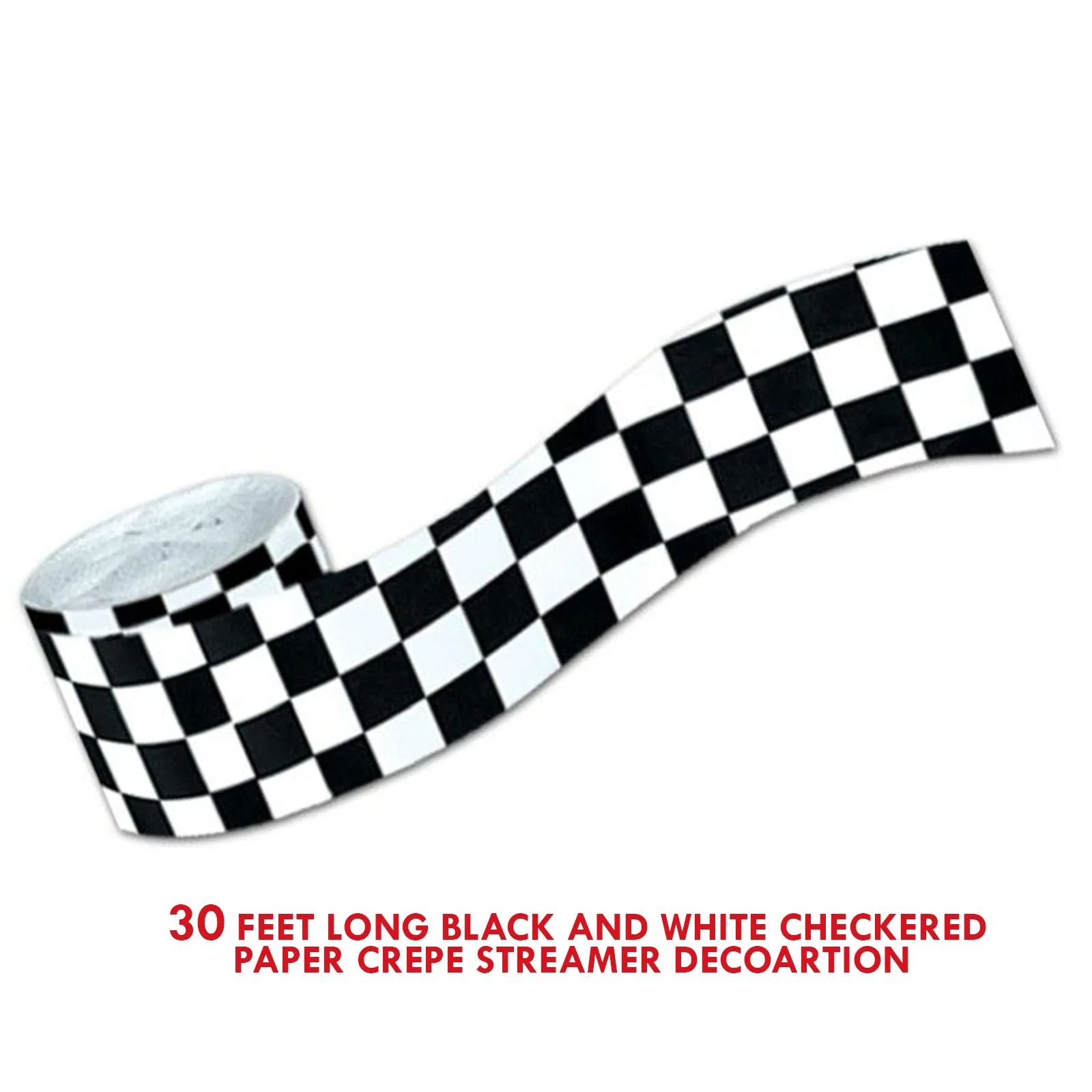 Race Party Black and White Checkered Paper Crepe Streamer Decoration, 30 Feet Long (2 Pack)