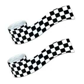 Race Party Black and White Checkered Paper Crepe Streamer Decoration, 30 Feet Long (2 Pack)