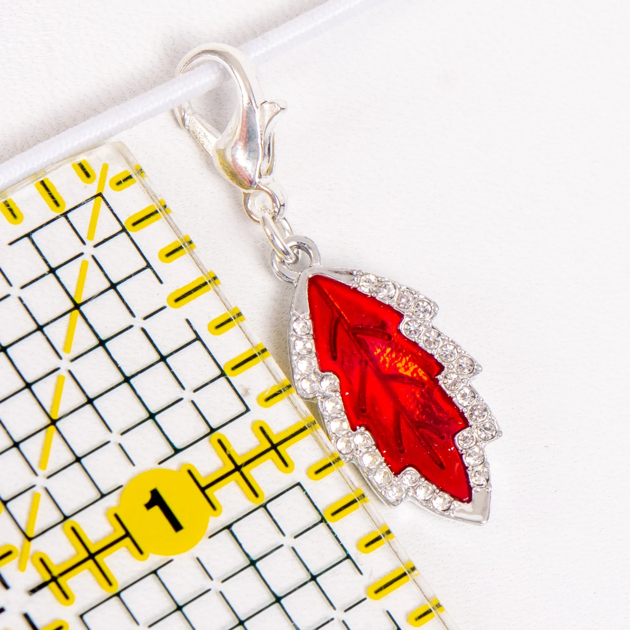 Red Enamel Leaf Charm with Rhinestones