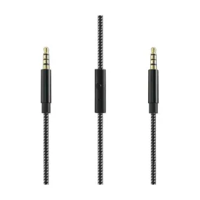 Reiko REIKO 3.5MM NYLON BRAIDED STEREO AUDIO AUX CABLE WITH MICROPHONE 4FT IN BLACK