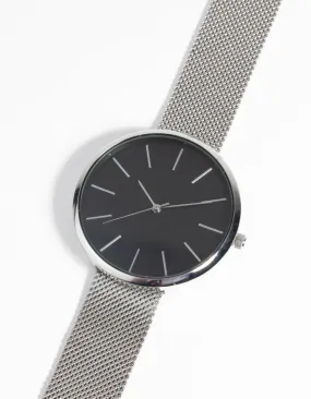 Rhodium Statement Face Mesh Watch