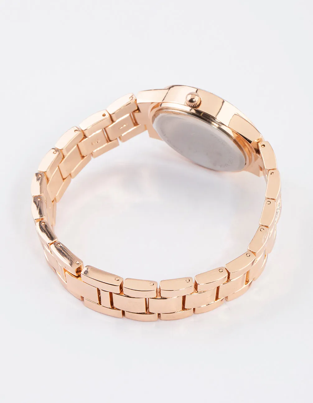 Rose Gold Diamante Detailed Link Watch