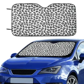 Snow Leopard Print Windshield Sun Shade, Animal Cheetah Black Car Accessories Auto Cover Protector Window Visor Screen Decor 55" x 29.53"