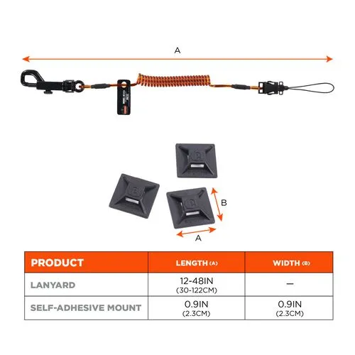 Squids 3151 Coil Lanyard Swivel Hook/detachable Loop, Mini Adhesive Mount, 2 Lb Max, 12", Black/orange, Ships In 1-3 Bus Days