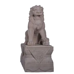 Stone Foo Dog Female On Base Chinese Lion Statue