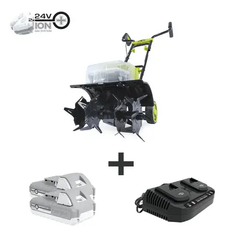 Sun Joe 24V-X2-TLR14 48-Volt* IONMAX Cordless Garden Tiller/Cultivator Kit | W/ 2 x 2.0-Ah Batteries   Dual Port Charger