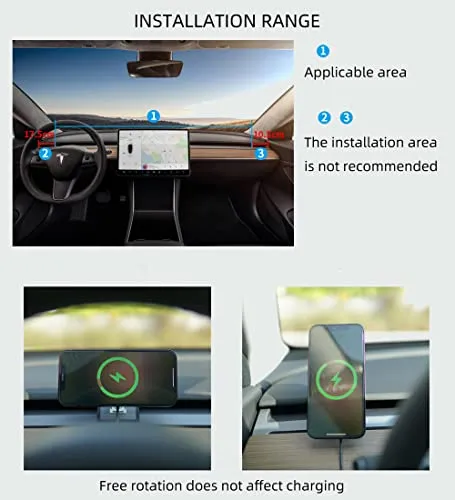 Tesla Model 3/Y Magnetic Wireless Phone Mount Holder Charger, 15W Wireless Tesla Phone Charger, Tesla Model 3/y Dashboard and Air Vent Phone Holder Mount Compatible with iPhone 13/12 and Mag Safe Case
