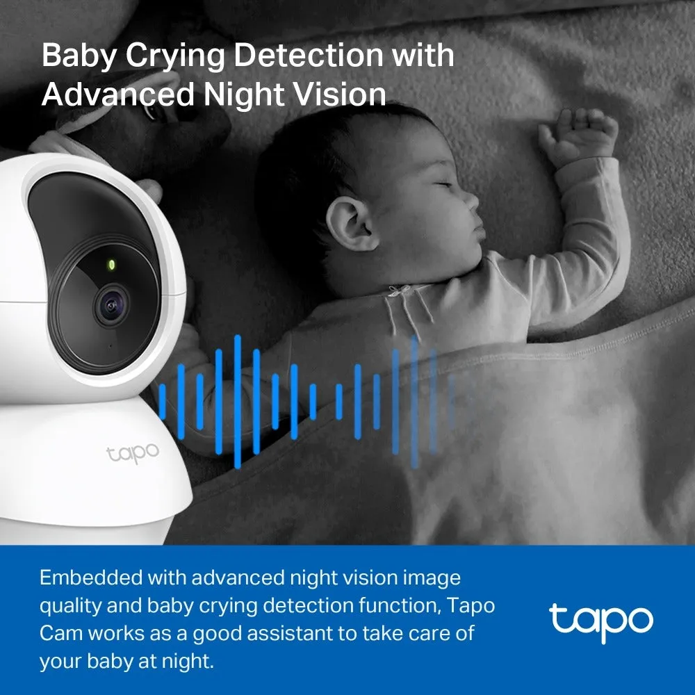 TP-Link Tapo C210 Pan/Tilt Home Security Wi-Fi Camera 2.4 GHz 2K 3MP Full-HD with Night Vision Up to 9m, Motion Detection, 360° Pan & 114° Tilt, Two-Way Audio, f/2.4 Max Aperture, 3.8mm Focal Length, Alexa & Google Assistant Voice Control