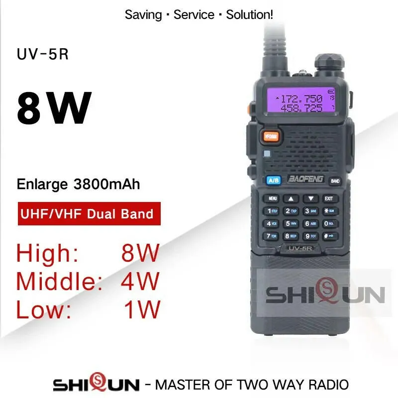 Upgrade 8W Baofeng UV-5R Walkie Talkie 3800mAh Battery Dual Display Dual Band Baofeng UV5R Portable UHF VHF Two Way Radios UV 5R