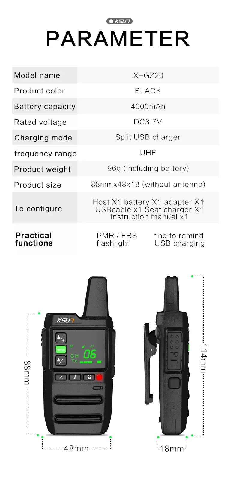 Walkie Talkie 2 Pcs Wireless Set Ham Amateur Radio Receiver Station Pmr Two-way Radio With Free Programming Software KSUN GZ20