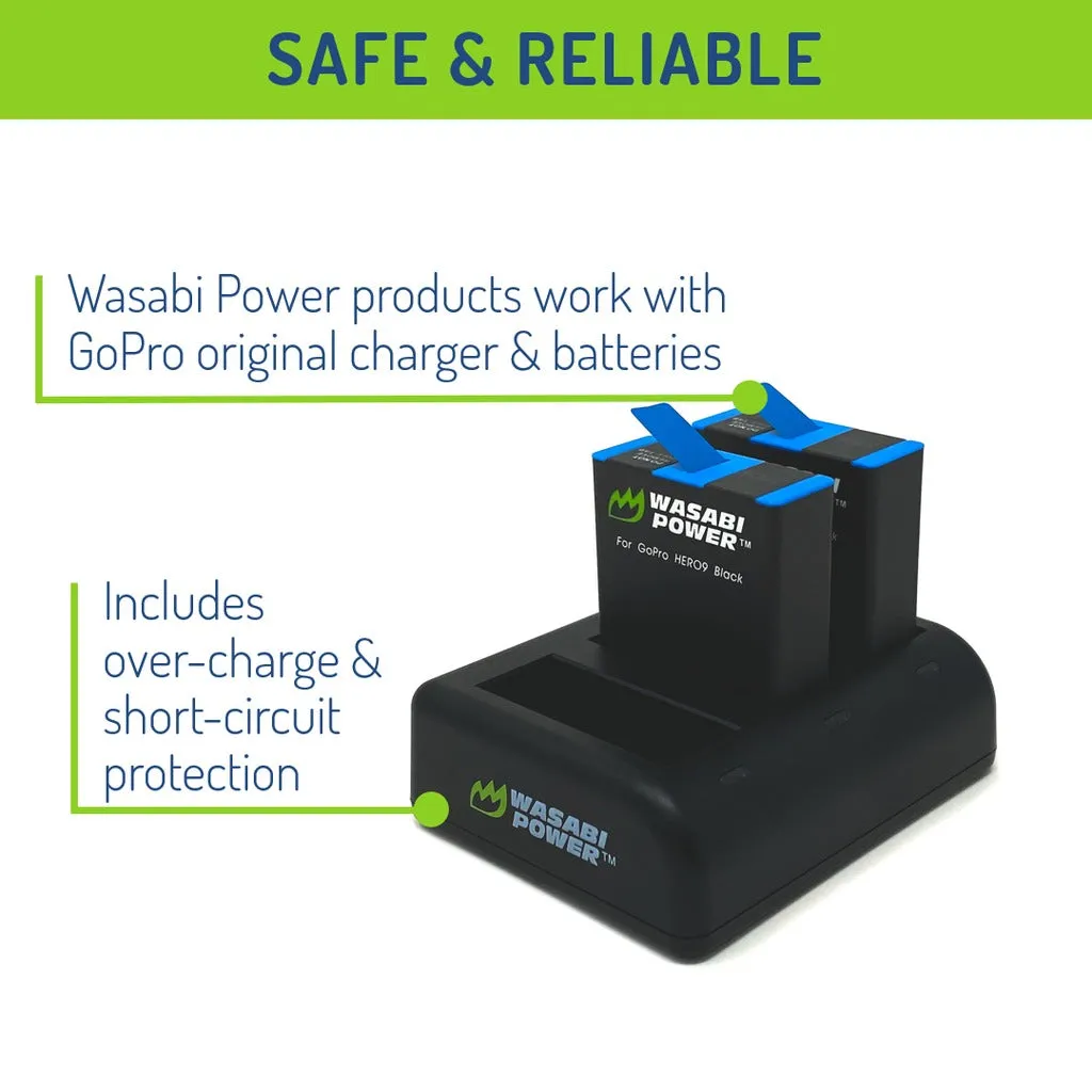 Wasabi Power GoPro HERO 12/11/10/9 Battery & Charger for HERO12 HERO11 HERO10 HERO9 Action Cameras