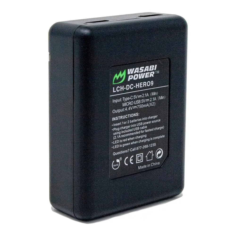 Wasabi Power GoPro HERO 12/11/10/9 Battery & Charger for HERO12 HERO11 HERO10 HERO9 Action Cameras