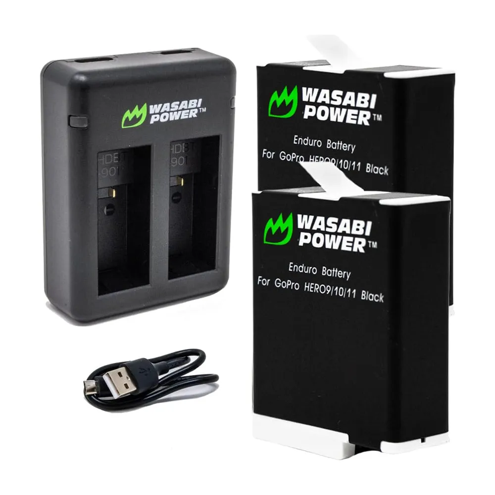 Wasabi Power GoPro HERO 12/11/10/9 Battery & Charger for HERO12 HERO11 HERO10 HERO9 Action Cameras