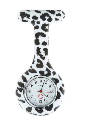 White Leopard Patterned Fob Watch